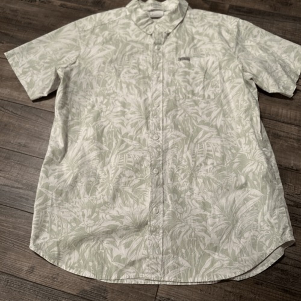 Columbia shirt Med mens Green white Palms button‎ down Regular fit short sleeve